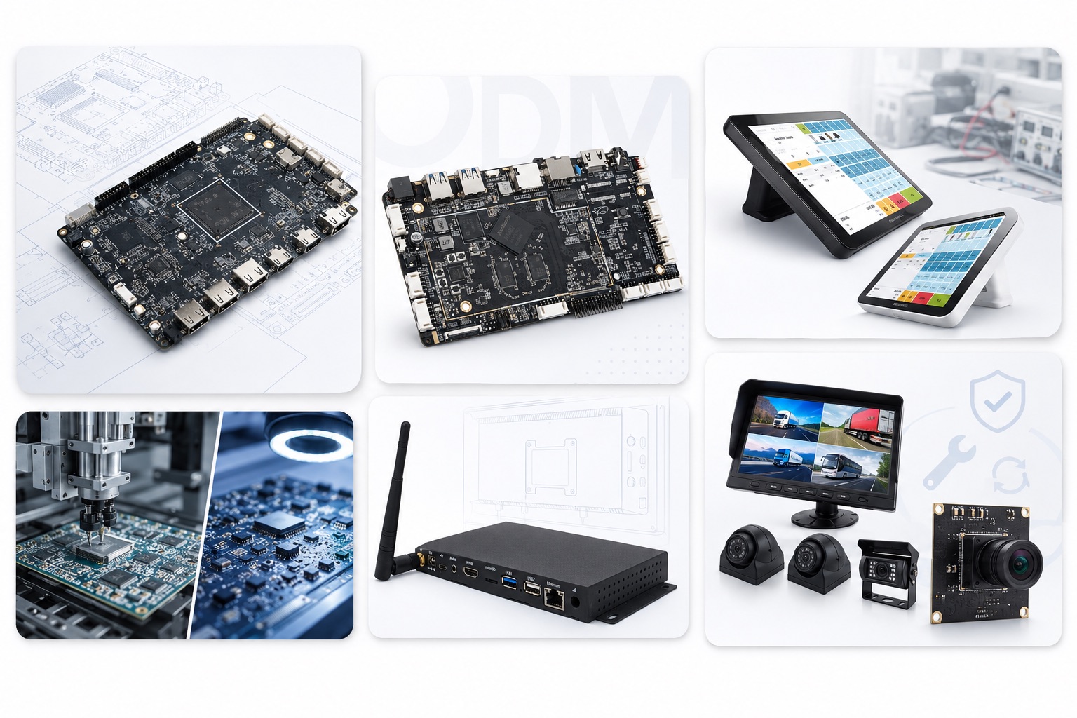 INDORCE full product portfolio — mainboards, embedded systems, tablets, signage and AI camera modules